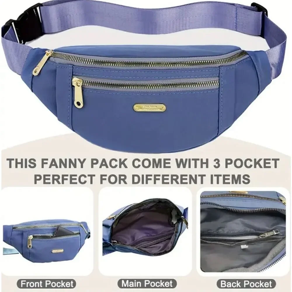 NWT Gorgeous Grey Nylon Sling Bag Fanny Pack w Many Compartments double zipper